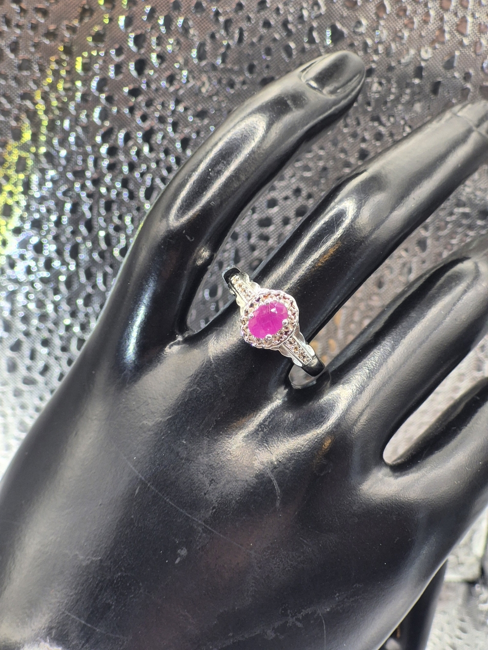 Beautiful Red Ruby And White Topaz Ring